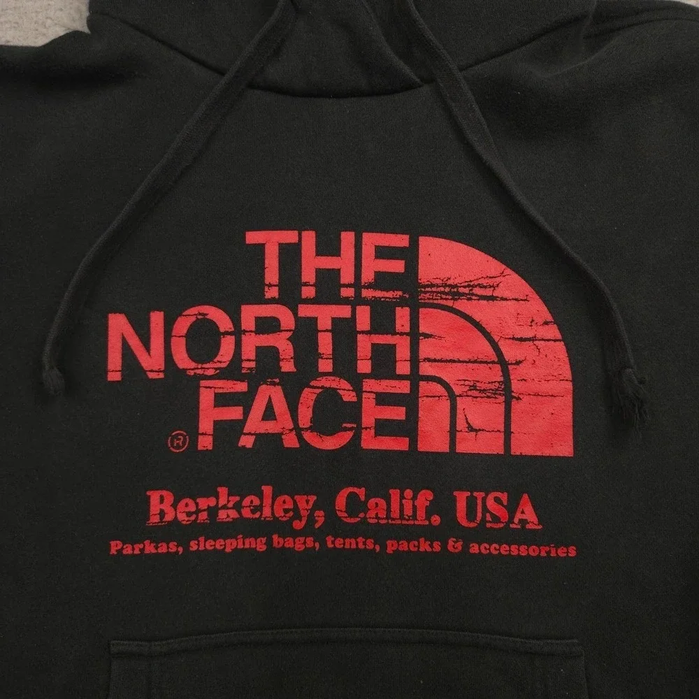 The North Face Hoodie Men M Black Red Logo Berkeley USA Pullover